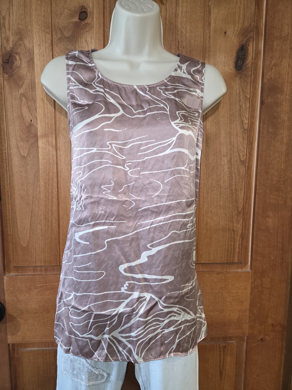 Jigsaw Dusty Rose and White Abstract Silk Tank Top
